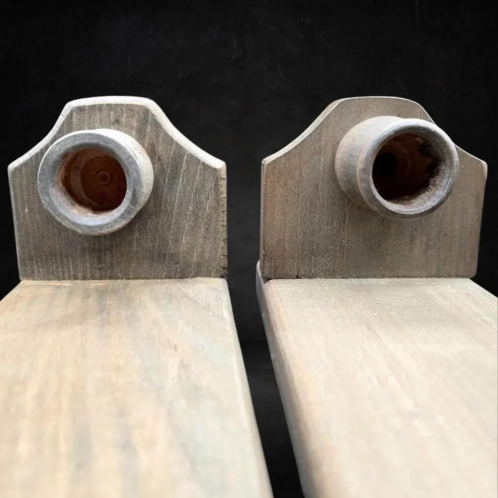 Vintage Primitive Wooden Heart Wall Candle Sconces - Pair